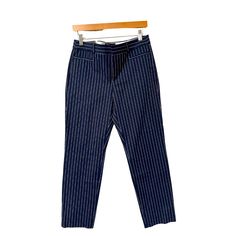 New With Tags Navy & White Pinstripe Office Career Ankle Pants By Banana Republic In The Size 4. *Slim Fit. Mid-Rise. Intact Pockets. Belt Loops. Front Clasp Zipper Closure. Material: 55% Cotton, 40% Rayon, 5% Spandex. Machine Washable. Measurements: *Waist ~ 15” *Inseam ~ 27” Thank You For Shopping At Charms Kloset. Please Let Me Know If You Have Any Questions! Blue Straight Pants With Vertical Stripes, Spring Pinstripe Straight Leg Pants, Chic Blue Pants With Vertical Stripes, Chic Blue Vertical Striped Pants, Blue Vertical Stripes Pants For Workwear, Blue Vertical Stripes Pants For Work, Blue Vertical Stripes Workwear Pants, Chic Striped Tapered Leg Pants, Navy Boots