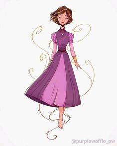 a drawing of a woman in a purple dress