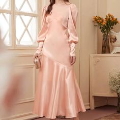 Blush Satin Dress. Never Worn. Shoulder: 13.8 In Bust: 36.2 In Waist Size: 30.3 In Sleeve Length: 28 In Length: 55.9 In Cuff: 8.3 In Stylish Travel Outfit, Modest Evening Gowns, Dusty Pink Dresses, Fashion Travel Outfit, Pink Satin Dress, Dresses Shein, Timeless Outfits, Pink Bridesmaid Dresses, Shein Dress