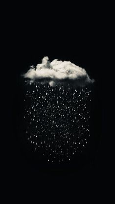 a black and white photo with some clouds in the sky above it that is raining