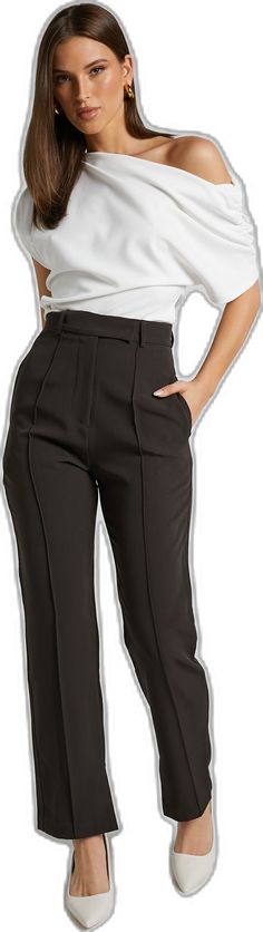 Workwear Wide Leg Pants With Side Pockets, Chic High Waist Work Pants, Solid Straight Leg Work Pants, Chic Straight Leg Office Pants, Workwear Dress Pants With Side Pockets, Chic Straight Leg Work Pants For Office, Wide Leg Pants With Pockets For Office, Office Dress Pants With Side Pockets Straight Leg, Trendy Straight Dress Pants For Workwear