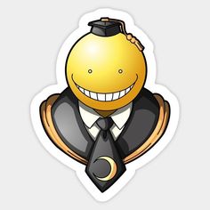 a yellow smiley face wearing a black tie and jacket with a smile on it's face