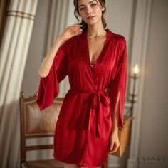 Lasaky - Lingerie Sleepwear with Padded Straps, Exuding an Alluring Charm, Ideal for Leisure and Homewear Lingerie Pajama, Pajama Outfit, Silky Pajamas, Pyjama Satin, Silk Kimono Robe, Nightgowns For Women, Lingerie Sleepwear, Silk Satin, Night Dress