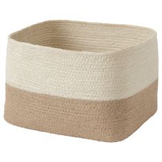 a white and brown striped basket on a white background