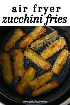 air fryer zucchini fries in a slow cooker with text overlay