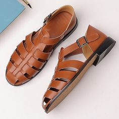 Category:Sandals; Upper Materials:PU; Embellishment:Hollow-out; Season:Spring,Summer; Gender:Men's; Toe Shape:Round Toe; Style:Casual,Beach; Outsole Materials:Rubber; Occasion:Outdoor,Beach,Daily; Closure Type:Buckle; Pattern:Solid Colored; Shipping Weight:0.95; 2024 Trends:Leather Sandals,Fishermen sandals; Foot Length:; Size chart date source:Provided by Supplier.; US Size:null; UK Size:14.5; EU Size:50 Brown Flat Slingback Sandals For Summer, Brown Flat T-strap Sandals For Summer, Summer Brown Open Toe T-strap Sandals, Brown Flat Sandals For Summer, Brown Slingback Sandals With Buckle Closure For Summer, Leather T-strap Slingback Sandals For Summer, Mens Sandals Beach, Mens Clogs, Roman Sandals