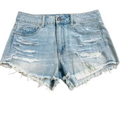 American Eagle Hi-Rise Festival Blue Distressed Shorts Description: New With Tags! Pockets Distressed 100% Cotton All Seasons Light Blue Denim Wash Made In China Machine Wash Size: Womens 6 Approximate Measurements: Length 10.5 In / 27 Cm Waist 15 In / 38 Cm Rise 10 In / 25 Cm Condition: New With Tags Any Measurements Are Approximations Lying Flat. Smoke-Free Home And I Usually Ship Within 24 Hours Of Payment Excluding Sundays. Feel Free To Ask Me Any Questions That You May Have D2 Blue Relaxed Fit Distressed Shorts, Light Wash Ripped Beach Shorts, High Rise Distressed Beach Shorts, Blue Ripped Shorts Relaxed Fit, Blue Ripped Shorts With Relaxed Fit, Relaxed Fit Ripped Blue Shorts, Distressed Medium Wash Bottoms For Beach, Blue Distressed Shorts For The Beach, Light Wash Distressed Beach Shorts