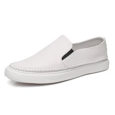 Category:Loafers  Slip-Ons,Sneakers; Upper Materials:Leather; Season:Summer,Spring; Gender:Men's; Toe Shape:Round Toe; Style:Casual,Sporty; Outsole Materials:Rubber; Occasion:Outdoor,Daily; Closure Type:Slip-on; Pattern:Solid Colored; Listing Date:01/04/2024; 2024 Trends:Skate Shoes; Size chart date source:Provided by Supplier. Summer Leather Slip-on Shoes With Textured Sole, Casual Slip-on Leather Shoes With Stitched Sole, Summer Slip-on Leather Shoes With Textured Sole, Casual Summer Slip-on Loafers, Casual Leather Shoes With Perforated Toe Box, Casual Boat Shoes With Round Toe For Summer, Casual Summer Boat Shoes With Round Toe, White Leather Slip-ons With Flat Bottom, White Slip-on Loafers With Perforated Toe Box