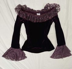 Fairy Blouse, Boho Fairy, Lace Neckline, Purple Velvet, 2000s Fashion, Dark Fashion, Up Girl, 90s Fashion