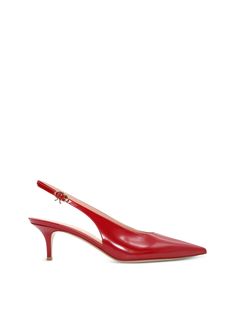 These pumps by Gianvito Rossi are crafted in Italy from glossy red-toned patent leather. While the front of the shoe tapers to a flattering pointed toe, the back of the pump features a slingback strap with a buckle fastening. Heeled Mules Sandals, Mule Sandals, Fine Jewelry Designers, Slingback Pump, Trending Dresses, Skirted Swimwear, Event Dresses, Gianvito Rossi, Manolo Blahnik