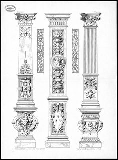 four different types of pedestals with designs on them