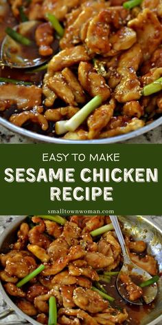 sesame chicken recipe in two bowls with spoons