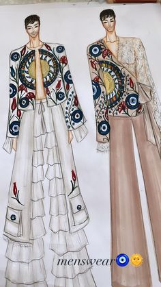 two women's clothing designs are shown on a piece of paper