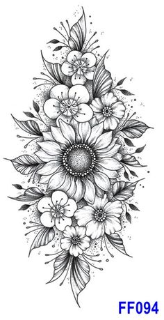 a black and white drawing of flowers with the words fo94 on it