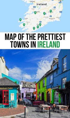 the map of the prettiest towns in ireland, with text overlaying it