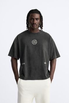 WASHED TEXT T-SHIRT - Dark anthracite | ZARA United States