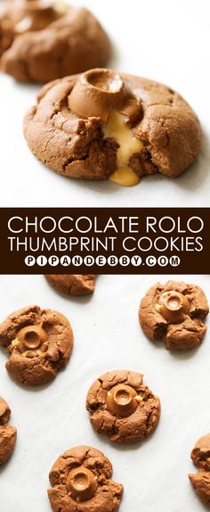 chocolate rolo thumbnut cookies on a baking sheet