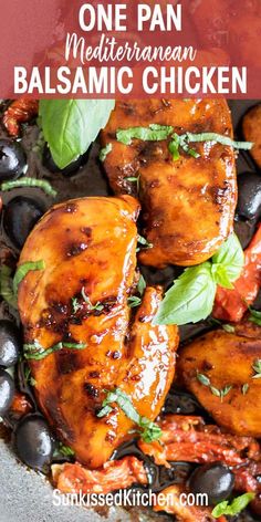 one pan mediterraneanan balsamic chicken with olives and basil