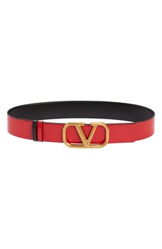 An antiqued VLOGO buckle based on a 1979 archival motif brands this reversible leather belt featuring two keepers to match or contrast with each side. Leather Made in Italy Designer Leather Belt Buckles With Logo, Designer Leather Belt With Logo, Luxury Leather Belt Buckles With Logo, Formal Leather Belt Buckles With Logo, Modern Formal Belt Buckles With Logo, Formal Leather Belt With Logo, Formal Leather Belts With Logo, Luxury Leather Belt With Logo Strap, Designer Leather Belt With Logo Strap