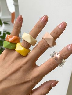 Original Acylic Solid Color Geometric Rings Accessories TRANSPARENT-One_size Acrylic Rings, Girlfriend Jewelry, Acrylic Ring, Rings Accessories, Transparent Resin, Geometric Ring, Ring Shapes, Geometric Diamond, Resin Ring