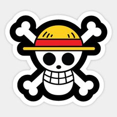 a skull and crossbones sticker with a hat on it's head