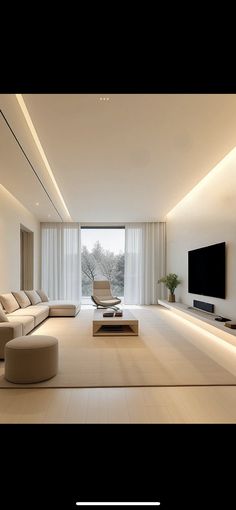 a modern living room with white walls and flooring