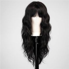 New Product Hair Materiallong Curly Hair Is Made Of High-Quality Heat-Resistant Synthetic Fiber. The Magic Of This Wig Is That, Through The Improvement Of Traditional Technology, Natural Bangs Are Added To Make Your Hair More Natural, Soft, Without Hurting The Skin, And Tasteless. Wig Style Long Curly Hair Is The First Choice For Women's Hair Style At Present, Because It Can Not Only Modify The Face Shape, But Also Suitable For All Daily And Special Occasions. This Wig Is Comfortable, Soft And F Black Wig Bangs, Long Wigs With Bangs, Goth Wigs, Straight Black Hair With Bangs, Goth Wig, Style Long Curly Hair, Natural Bangs, Cosplay Making, Laced Hair Extensions