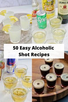 four different types of alcoholic shots. Party Shots Alcohol, Easy Shots To Make, Easy Shot Recipes, Shots To Make, Rum Shots, Breakfast Shot, Shooter Recipes