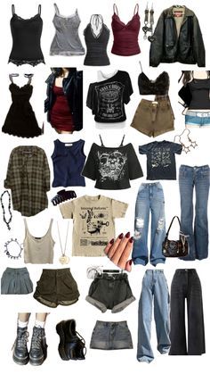 #outfit #outfitideas  #outfits #outfitinspo #outfitsbacktoschool #outfitstyle #summeroutfit #y2koutfit #falloutfit Girls Grunge Outfits, Slightly Goth Outfits, Rockstar Gf Clothes, Thrift Ideas, Lace Prom Dresses, Dream Aesthetic