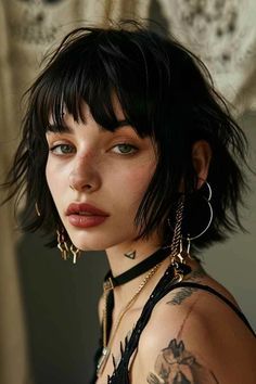 Curly Hair Punk Styles, Punk Women Hair, Short Witchy Haircuts, Fantasy Short Hairstyles, Short Hairstyle Women Fringe, Short Haircut Names For Women, Short Layered Hair Women, Fox Haircut Short, Girl Punk Hair