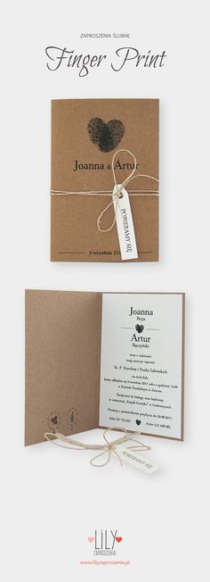 the wedding stationery is designed to look like it has been folded in brown paper