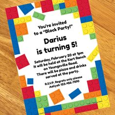 a birthday party card with legos on it