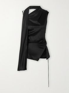 ACNE STUDIOS Asymmetric tie-detailed satin top | NET-A-PORTER Dream Wishlist, Summer Style Guide, Ginger Spice, Asymmetric Top, Flat Dress Shoes, Dress Flats, Exclusive Dress, Satin Top, Asymmetrical Tops