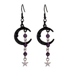 Material: Alloy Style: Simple Trendy Halloween Festival Jewelry, Trendy Handmade Moon-shaped Jewelry, Black Mystical Jewelry For Halloween, Black Moon Charm Jewelry For Party, Black Jewelry With Moon Charm For Party, Black Moon Shaped Jewelry For Halloween, Mystical Dangle Jewelry For Halloween, Purple Metal Jewelry For Halloween, Handmade Gothic Moon Shaped Jewelry