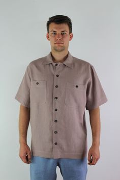 Linen man comfortable shirt with short sleeve and 2 pokets, Formal shirt men, regular fitted coffee linen shirt Details: - 100% natural linen produced in Europe ; - medium weight (180 gram per square meter); - color: coffee, could be any from our colors catalog (color samples at the photo); Made to order, approximately a few days, If you have any questions please message me and I will be glad to answer. Brown Short Sleeve Camp Shirt With Pockets, Collared Linen Camp Shirt With Pockets, Brown Short Sleeve Shirt With Pockets, Classic Linen Camp Shirt With Pockets, Flax Colored Relaxed Fit Short Sleeve Shirt, Brown Linen Shirt With Button Closure, Brown Linen Collared Shirt, Brown Collared Linen Shirt, Classic Short Sleeve Shirt In Flax Color