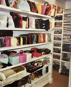 the closet is full of purses and handbags for women to use as storage