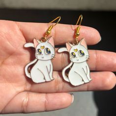 Brand New Multiple Pairs Very Cute Not Heavy Hypoallergenic White Cat Design Jewelry With Cat Ears, Cute White Cat Ears Jewelry, White Cat Design Earrings, Sailor Moon Cat, Moon Cat, Cat Moon, Animal Earrings, Cat Earrings, Lovely Shop