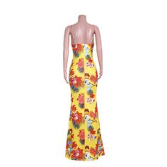 Boho Beach Floral Print Cut Out Floor Length Dresses Yellow Floral Print Vacation Dress, Tropical Floral Print Vacation Dresses, Tropical Floral Print Dress For Beach Party, Tropical Print Dress For Beach Season, Tropical Printed Maxi Dress For Beach Party, Tropical Maxi Sundress For Vacation, Tropical Printed Sundress For Beach Season, Tropical Print Dresses For Summer Parties, Multicolor Dress For Holiday Vacation