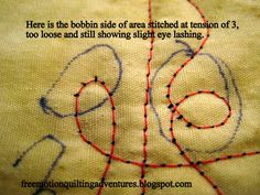 there is the bobbin side of area stitched at tension of 3 to loose and still showing slight eye lashes