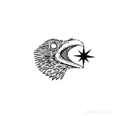 a black and white drawing of an eagle with a star on it's head