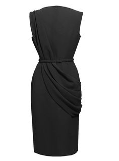 black cocktail dress by caelinyc Elegant Draped Sleeveless Formal Dress, Chic Draped Sleeveless Formal Dress, Chic Draped Sleeveless Dress For Formal Occasions, Elegant Draped Sleeveless Cocktail Dress, Pre-draped Draped Dresses For Workwear, Pre-draped Draped Dress For Work, Pre-draped Sleeveless Dress For Work, Elegant Draped Belted Dress, Elegant Fitted Sleeveless Draped Dress