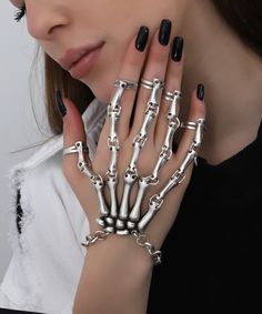 Skeleton Hand Bracelet, Hand Bracelet With Ring, Skeleton Bracelet, Bo Derek, Edgy Jewelry, Halloween Bracelet, Hand Wrist, Silver Plated Bracelet