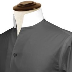 Classic Black Stand Collar Shirt, Classic Black Shirt With Stand Collar, Classic Stand Collar Tops With Buttons, Classic Tops With Stand Collar And Button Closure, Classic Stand Collar Top With Button Closure, Classic Top With Stand Collar And Button Closure, Classic Formal Tops With Stand Collar, Classic Semi-formal Top With Stand Collar, Classic Shirt With Stand Collar And Placket