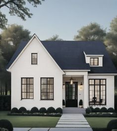 Modern meets classic in this stunning new home.  Perfect for a life focused on wellness and style. House Exterior White And Black, Black And White House, Modern Houses, Balanced Lifestyle, Country Charm, Dream Home, Be Perfect, White House, House Exterior