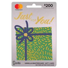 a gift card with a blue bow on it and the words, just for you