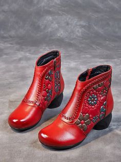 Women Vintage Leather Flower Jacquard Ankle Boots - Ada Fashion – Adorhershop Retro Mid-calf Boots With Round Toe For Fall, Retro Leather Winter Boots, Retro Ankle Boots For Winter, Retro Round Toe Mid-calf Boots For Winter, Retro High-top Winter Boots, Retro Ankle-high Boots For Fall, Retro Ankle Boots For Fall, Retro Round Toe Winter Boots, Retro Mid-calf Leather Boots With Round Toe