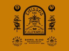 an orange background with some black and white logos on it, including coffee roasters