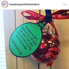 a christmas ornament hanging from the side of a door with a poem written on it