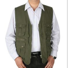 Please note this is in Asian sizing. Please check the measurements carefully before making a purchase. We suggest you buy one or two sizes larger.  This item is for one waistcoat.  Men Sleeveless Gilet Pocket Vest Waistcoat Cotton Outdoor Travel Hunting Classic Material: cotton  Color: khaki, green, dark green  Size: L, XL, 2XL, 3XL, 4XL  L: shoulder 40cm/15.7in, chest 102cm/40.2in, length 60cm/23.6in  XL: shoulder 41cm/16.1in, chest 108cm/42.5in, length 62cm/24.4in Utility Vest With Patch Pockets For Spring, Cotton Workwear Vest With Multiple Pockets, Cotton Work Vest With Multiple Pockets, Sleeveless Vest With Multiple Pockets For Spring, Fall Sleeveless Vest With Patch Pockets, Spring Sleeveless Vest With Multiple Pockets, Spring Sleeveless Vest With Patch Pockets, Military Style Cotton Vest Outerwear, Cotton Vest With Pockets For Fall