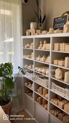 the shelves are filled with different types of soaps